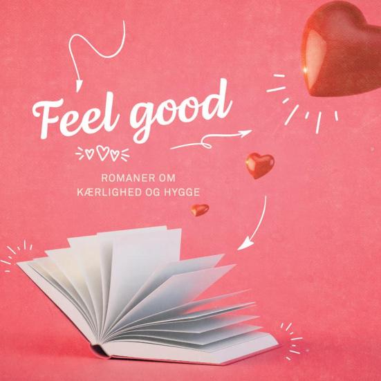 En åben bog med hjerter omkring - på billedet står der Feel good